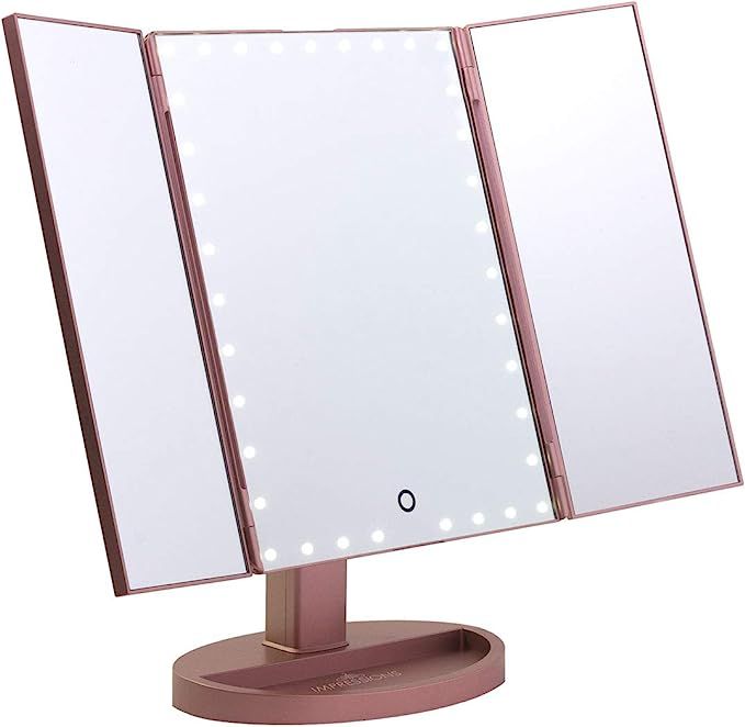 Impressions Vanity Rose Gold Makeup Vanity Touch Trifold XL Dimmable LED Makeup Mirror || 35 LED ... | Amazon (US)
