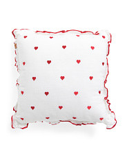 18x18 Embroidered Hearts Ruffle Trim Pillow | Marshalls