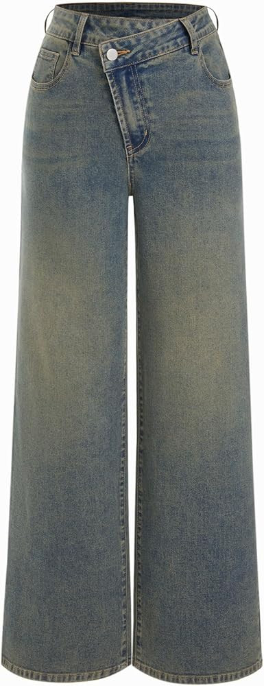 CIDER Women's Wide Leg Jeans Wrap High Waisted Baggy Boyfriend Jeans with Pockets Trendy Denim Pa... | Amazon (US)