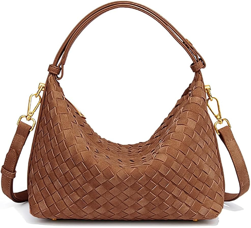 Suede Shoulder Bag for Women Retro Crescent Woven Hobo Purses Slouchy Crossbody Handbag with Adju... | Amazon (US)