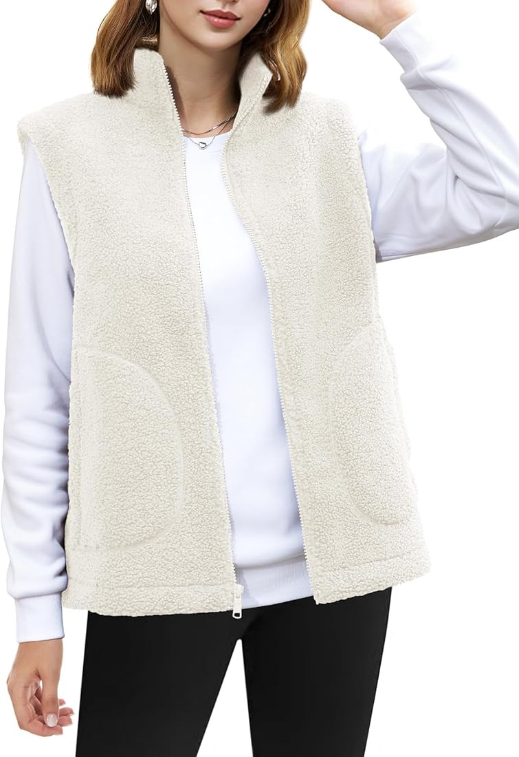 YUCOLEN Womens Polar Fleece Vest Outerwear with 4 Pockets Soft Lightweight Sleeveless Coat for Women with Full Zipper | Amazon (US)