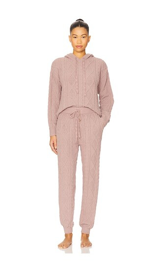 Hallie Chenille Cable Hoodie & Jogger Set in Bark | Revolve Clothing (Global)