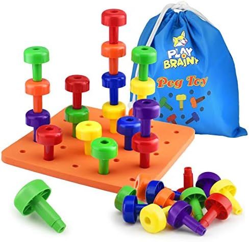 Play Brainy Peg Toy Set – Exciting Montessori Style Learning Toy – Colorful Stacking Peg Boar... | Amazon (US)