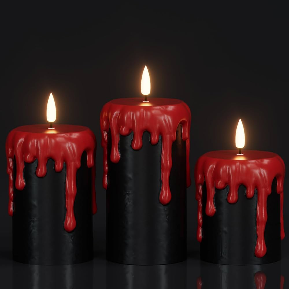 Eldnacele Black Flameless Pillar Candles Battery Operated with 6H Timer, Red Real Wax Dripping Ef... | Amazon (US)