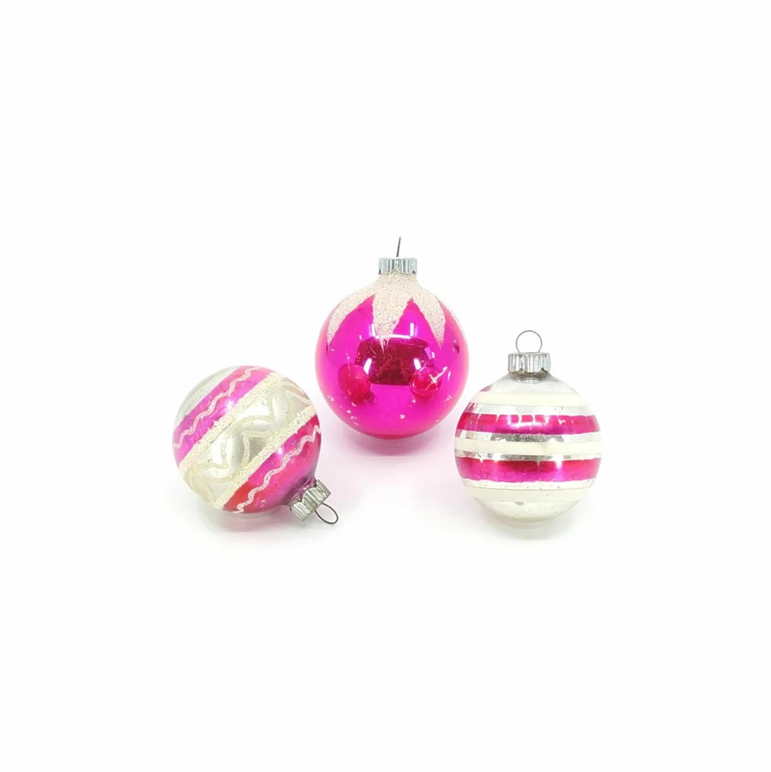 Set of Vintage Shiny Brite Christmas Ornaments - 1950s Snowcap, Retro Striped Bell, Glittered Gin... | Etsy (US)