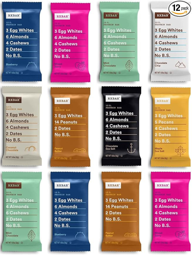 RXBAR Variety Pack, Protein Bar, Gluten Free, High Protein Snack 1.83 Ounce (1 Count (12 Pack)) | Amazon (US)