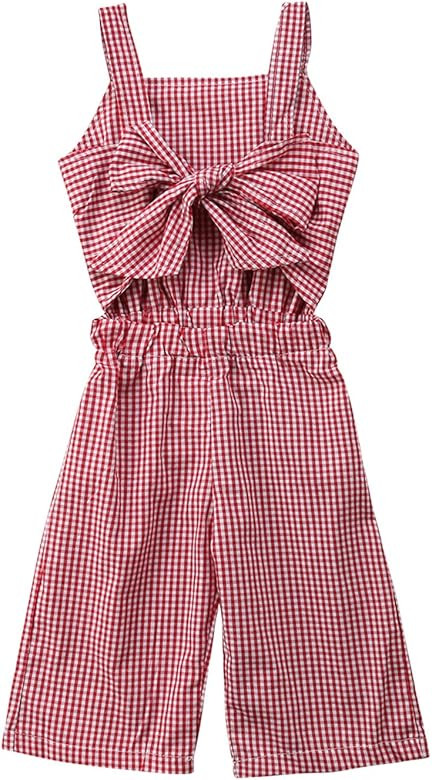 Kids Toddler Baby Girl Red Plaid Big Bow Sleeveless Romper Jumpsuit Trousers Clothes Outfits | Amazon (US)