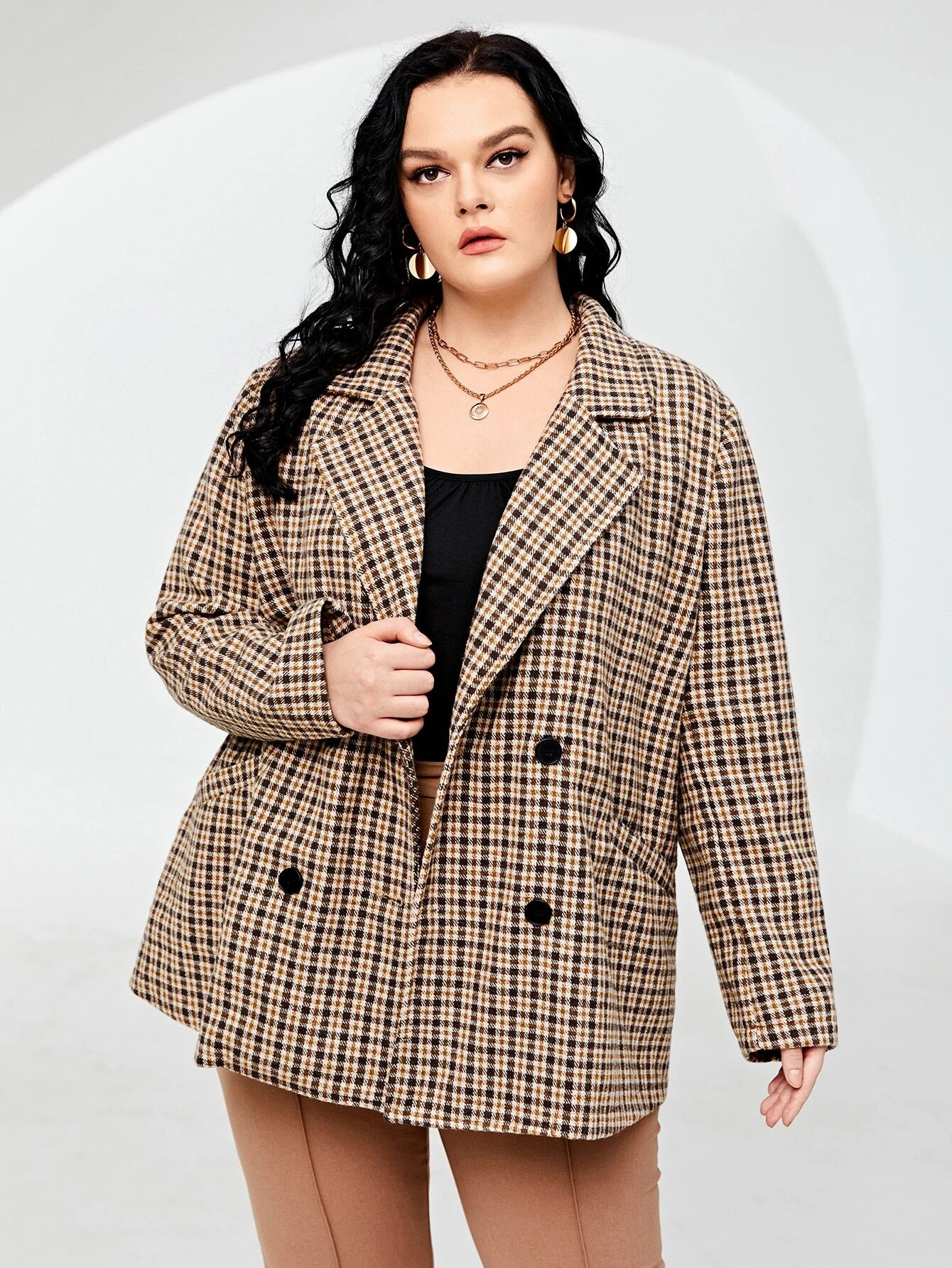 Plus Plaid Lapel Collar Blazer | SHEIN