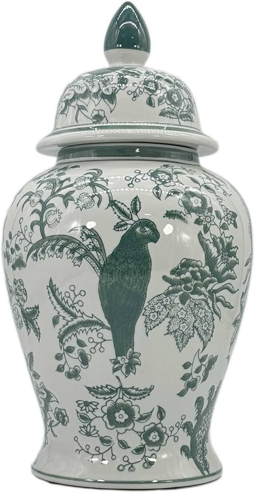Galt International Veridian Parrot Floral Chinoiserie Ceramic Temple Jar 18" w/Lid - Ginger Jar H... | Amazon (US)