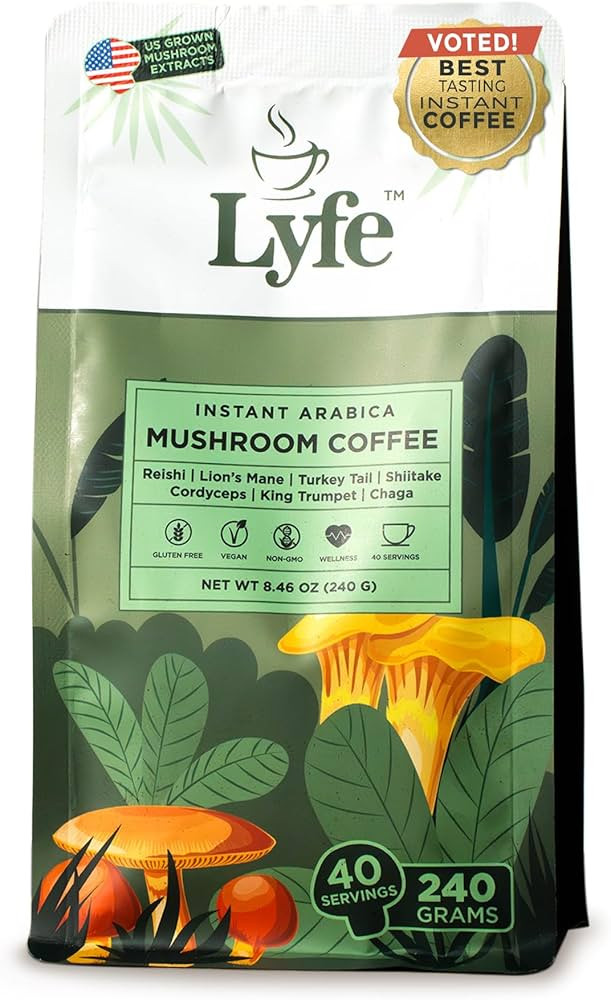 LYFE Arabica Instant Mushroom Coffee - Mushroom Instant Arabica Coffee with Cordyceps, Reishi, Sh... | Amazon (US)