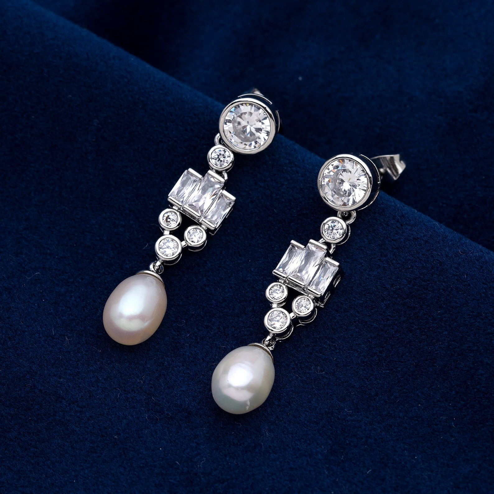 The Bahrain Pearl Earrings Reproduction with Simulated Diamonds 5A CZ, and a choice of Freshwater... | Etsy (US)