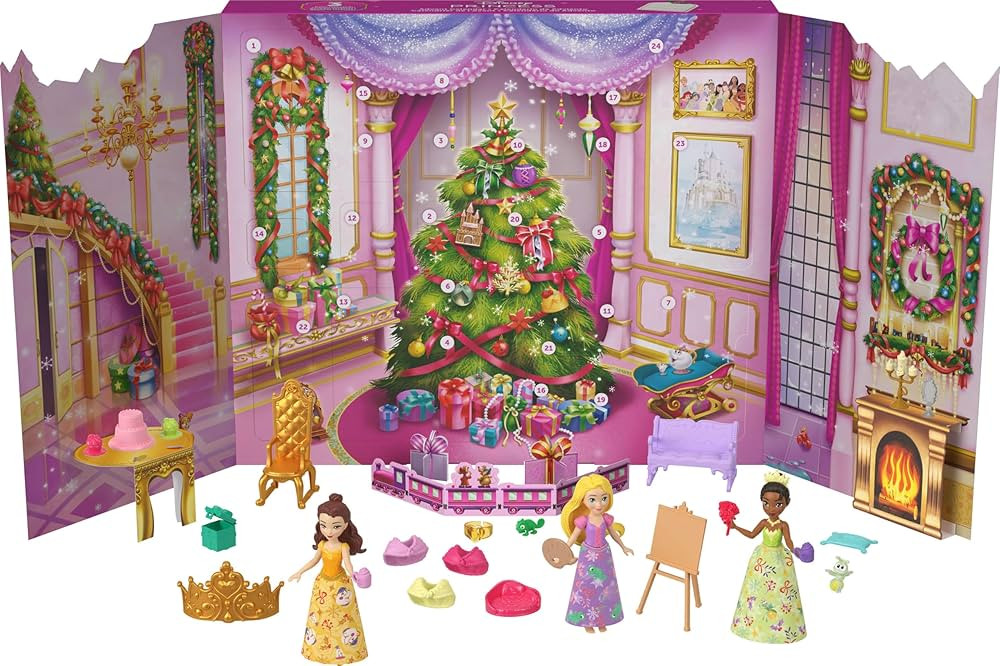 Mattel Disney Princess Doll Advent Calendar with 24 Days of Surprises, Including 3 Small Dolls, 3... | Amazon (US)