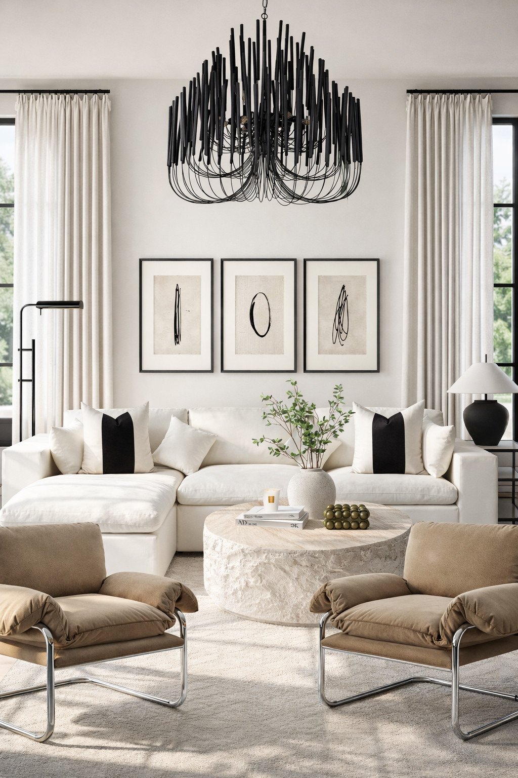 Would you believe me if I said that everything you see here is from Amazon?!

This is one of those spaces that looks like it came from a high-end designer showroom — sculptural chandelier, boucle-style sectional, stone coffee table, modern lounge chairs — but every single piece is actually from Amazon.

The trick is choosing pieces with strong silhouettes and keeping the palette simple: warm neutrals, soft texture, and a little black contrast to ground everything.

Proof that a designer-looking living room doesn’t have to come with a designer price tag. 

 #LTKHome