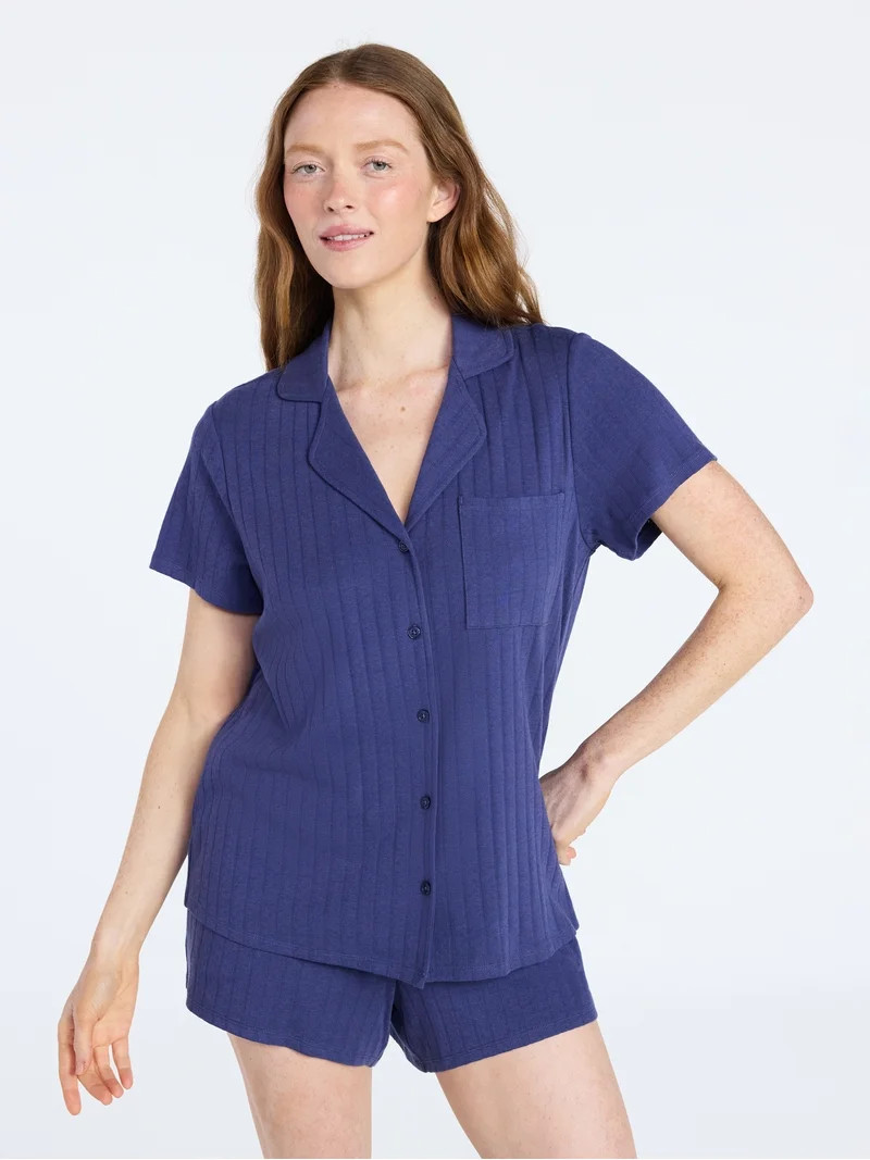 Joyspun Women’s Pointelle Knit Notch Top and Shorts Pajama Set, 2-Piece, Sizes XS-3X | Walmart (US)