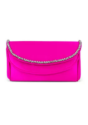 Jewel Badgley Mischka Curved Embellished Flap Satin Clutch, Pink | Belk