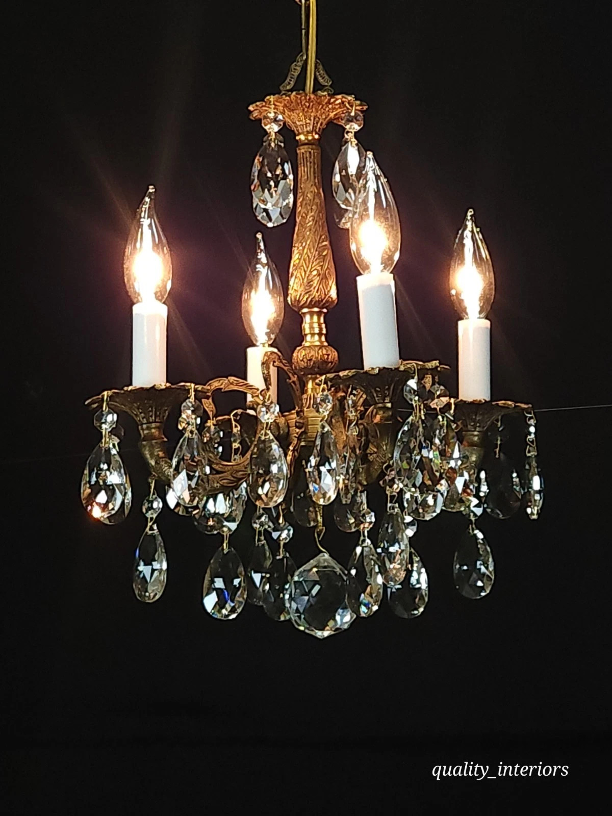 Antique 4 Arm 4 Light Glowing Graceful Brass Cut Lead Glass Crystal Chandelier | eBay | eBay US