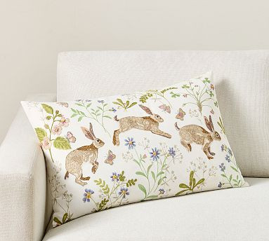 Spring Jumping Bunny Embroidered Lumbar Pillow | Pottery Barn (US)