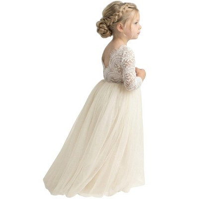 2Bunnies Girls' 12M-12Y Peony Lace 3/4 Sleeve Maxi Flower Girl Dress Ivory 12-14 Years | Target