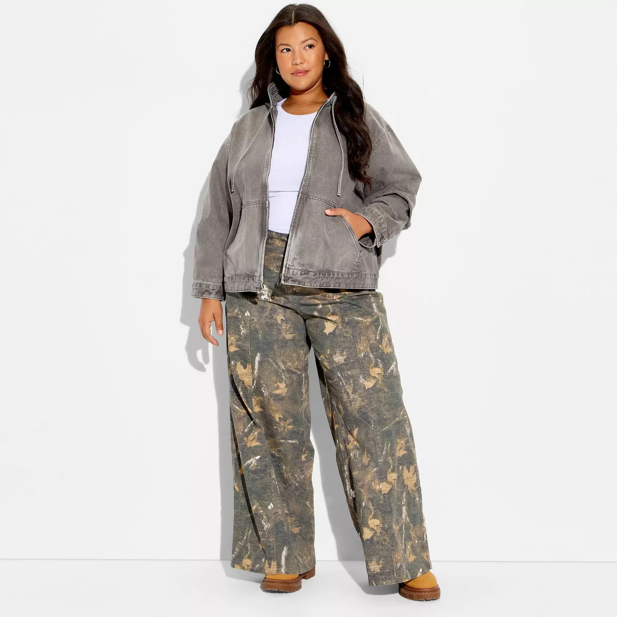 Women's Hooded Zip-Up Denim Jacket - Wild Fable™ Gray Wash XXL | Target