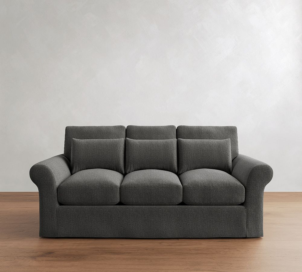 PB Comfort Modern Roll Arm Slipcovered Deep Seat Sofa 82" 3x3, Down Blend Wrapped Cushions, Performance Brushed Basketweave Slate | Pottery Barn (US)