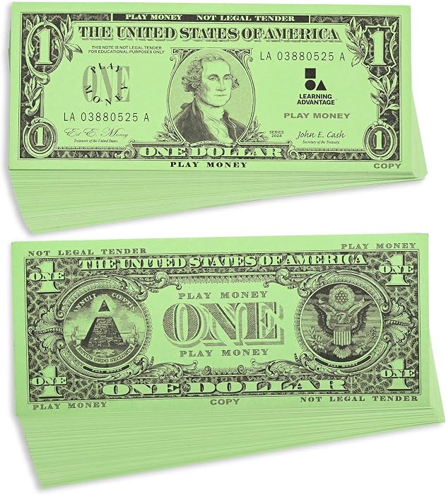 LEARNING ADVANTAGE One Dollar Play Bills | Set of 100 | Sized Like Real Cash | Play Money for Tea... | Amazon (US)