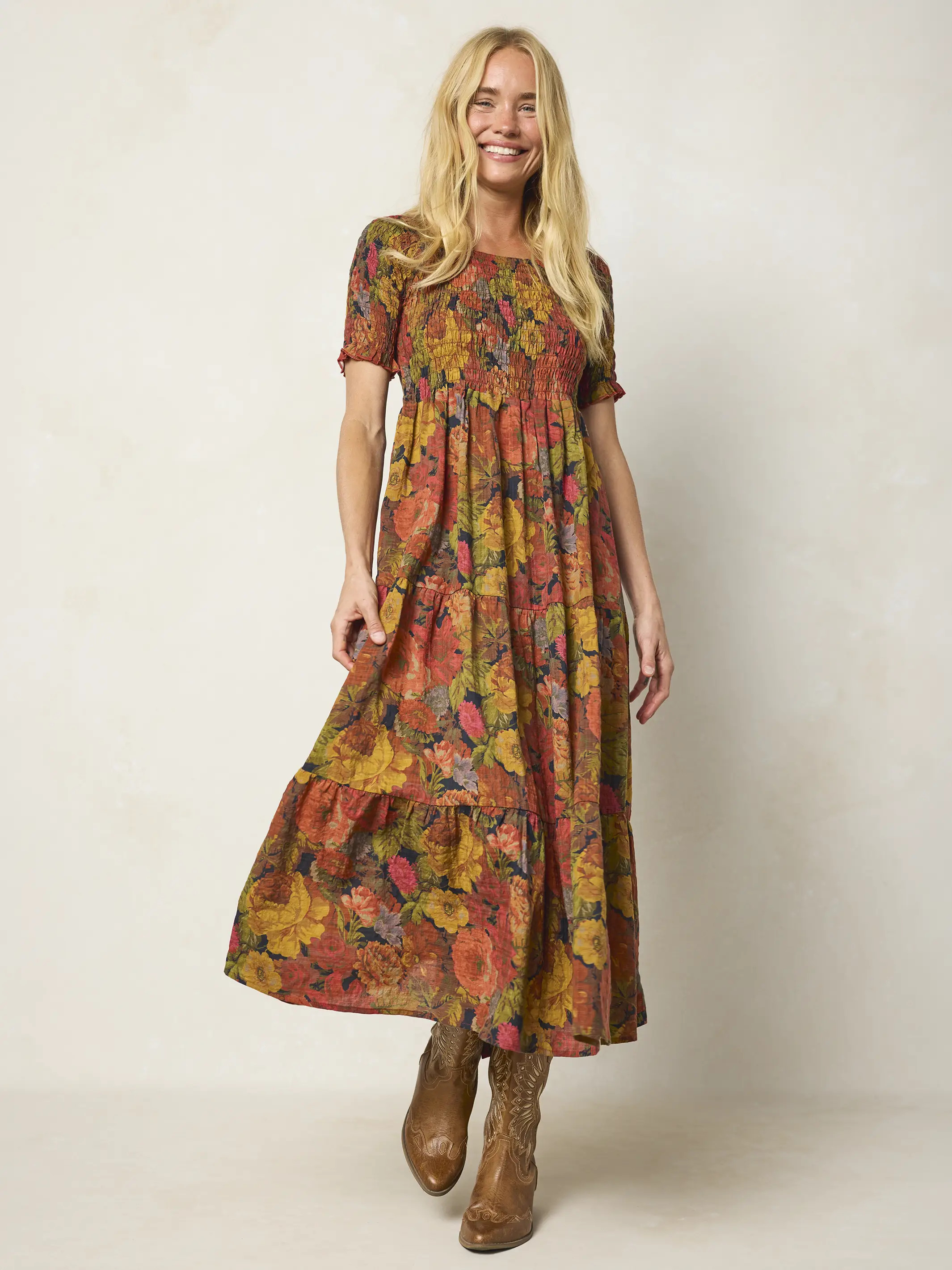 Daisy Tiered Maxi Dress - Autumn Roses Gold | Natural Life