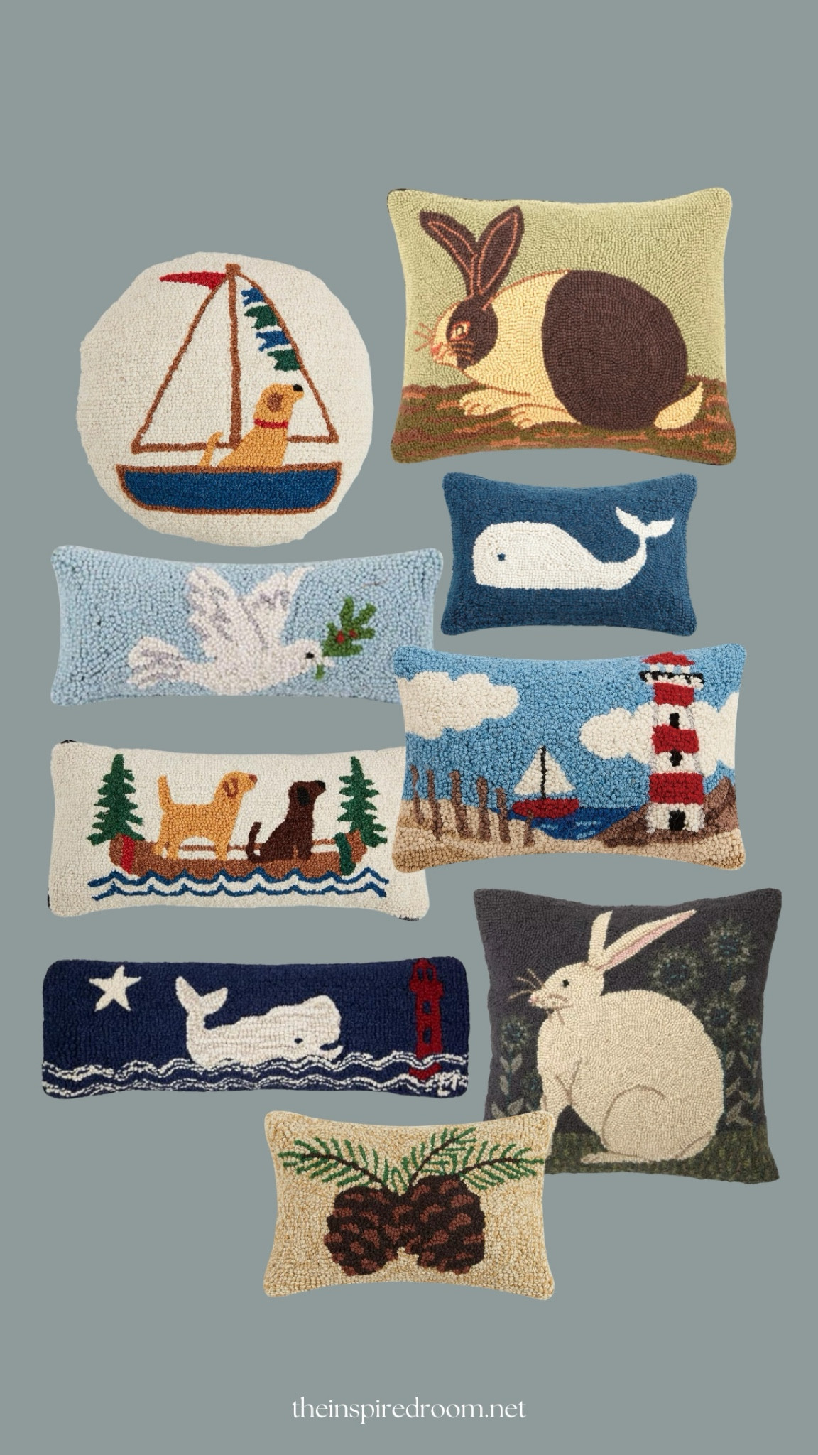 Charming wool hooked throw pillows - bunnies, whales, boars, dogs, pinecone 

#LTKGiftGuide #LTKHoliday #LTKHome