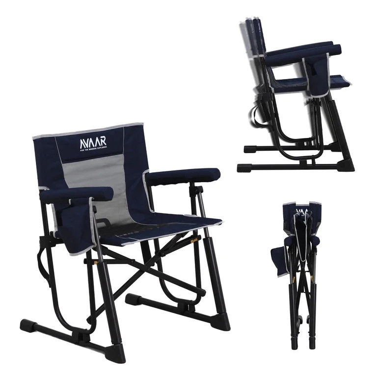 Avaar Outdoor Folding Rocking Camp Chair w/Cup Holder, 400lbs Capacity, Indigo Blue | Walmart (US)