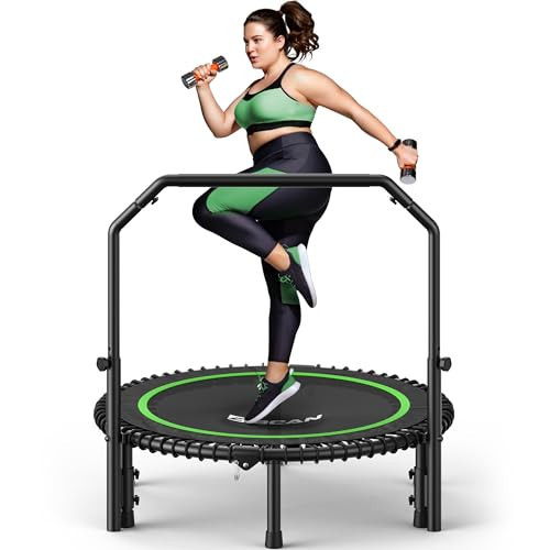BCAN BT2 450/550LBS Mini Rebounder Trampoline for Adults with Bar, Fitness Trampoline with Bungees, Adjustable Handle, Stable & Quiet, Indoor Outdoor, Whole-Body Workout & Relaxation at Home-40IN-GRN | Amazon (US)