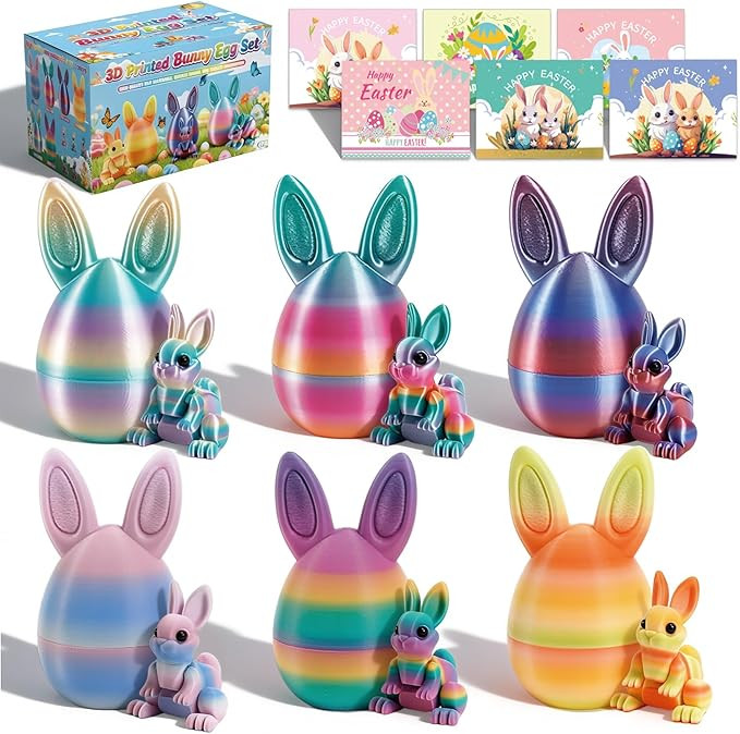 6Pcs 3D Printed Easter Eggs with Bunny Inside, 3.26in 3D Printed Animals Easter Rabbit Decor, Art... | Amazon (US)