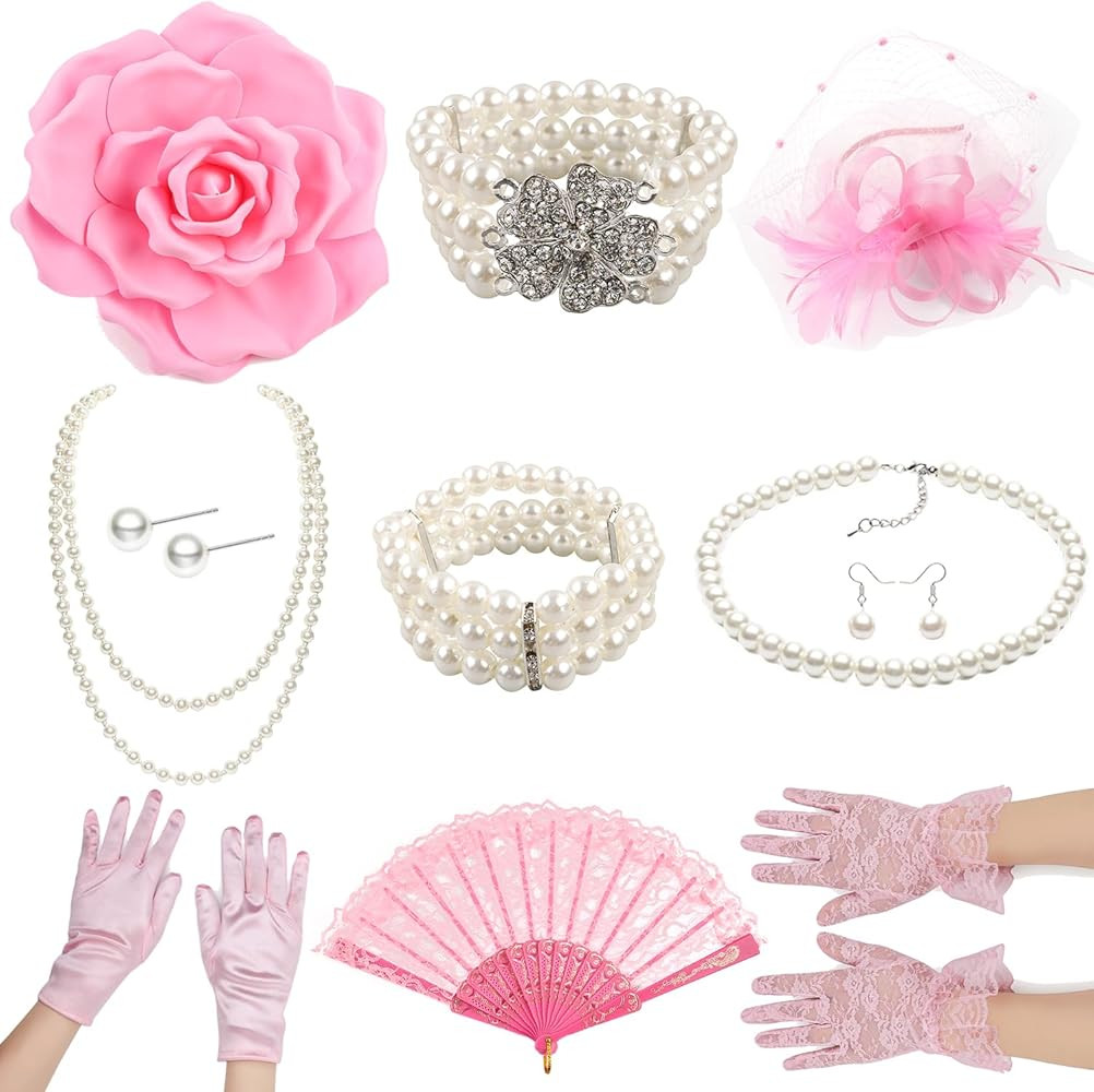 LATIMOON 11 Pcs Tea Party Accessory Bride Fascinators Hat for Wedding Women Girl Lace Glove Neckl... | Amazon (US)