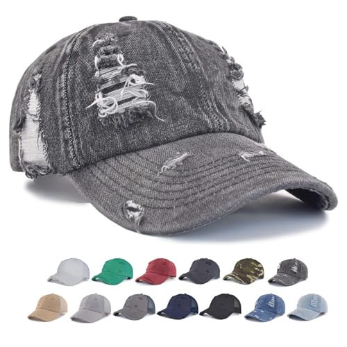 TSSGBL Fashion Cute Distressed Denim Cotton Baseball Cap Vintage Washed Dad Hat Adjustable Plain Low Profile Headwear Jean Ball Caps for Women Men Black | Amazon (US)