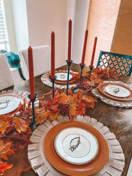 Fall decor // fall home decor // kitchen decor // fall kitchen table // fall dining room table decor // place settings // fall candles // fall home decor 

#LTKhome #LTKunder100 #LTKSeasonal