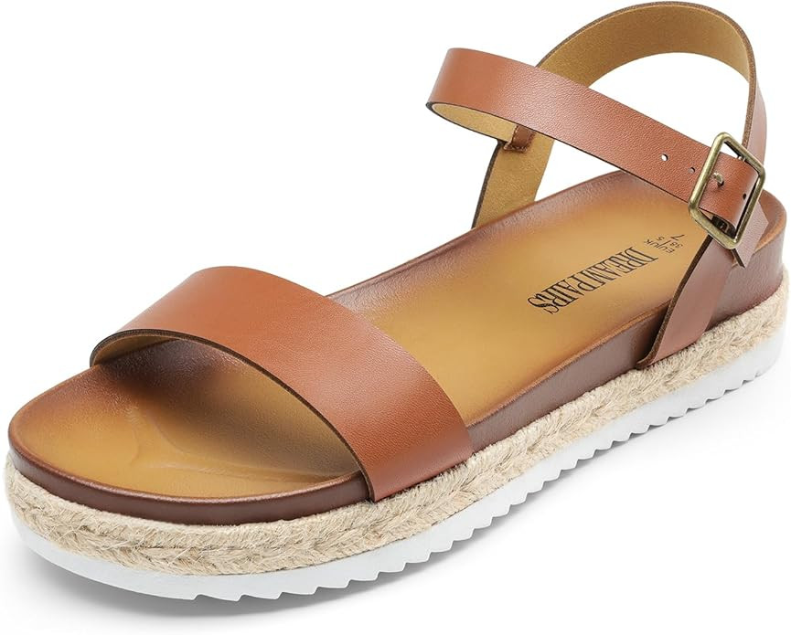 DREAM PAIRS Women’s Open Toe Ankle Strap Espadrille Casual Flatform Platform Wedge Sandals | Amazon (US)