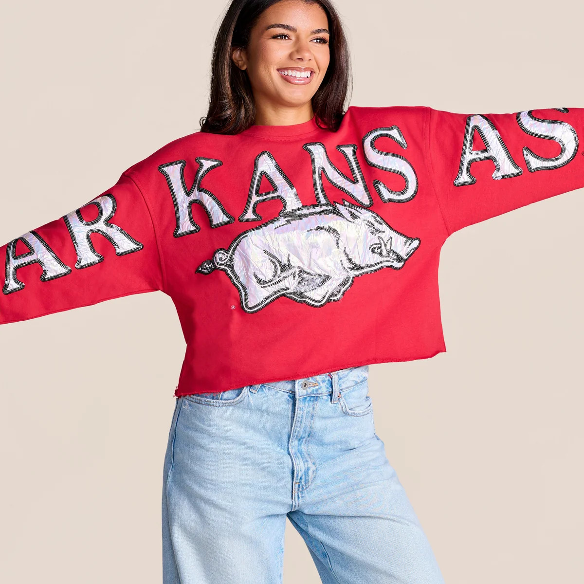 The Stadium Sequin Crewneck | Arkansas | Stewart Simmons