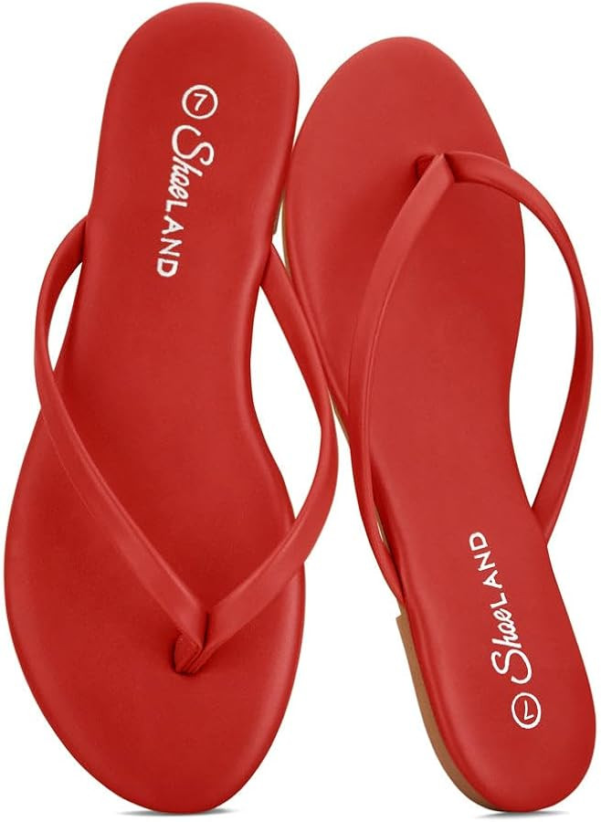 Shoe Land Thong Flip Flops for Women, Memory Foam Flat Sandals, Lightweight Summer Slides, Non Sl... | Amazon (US)