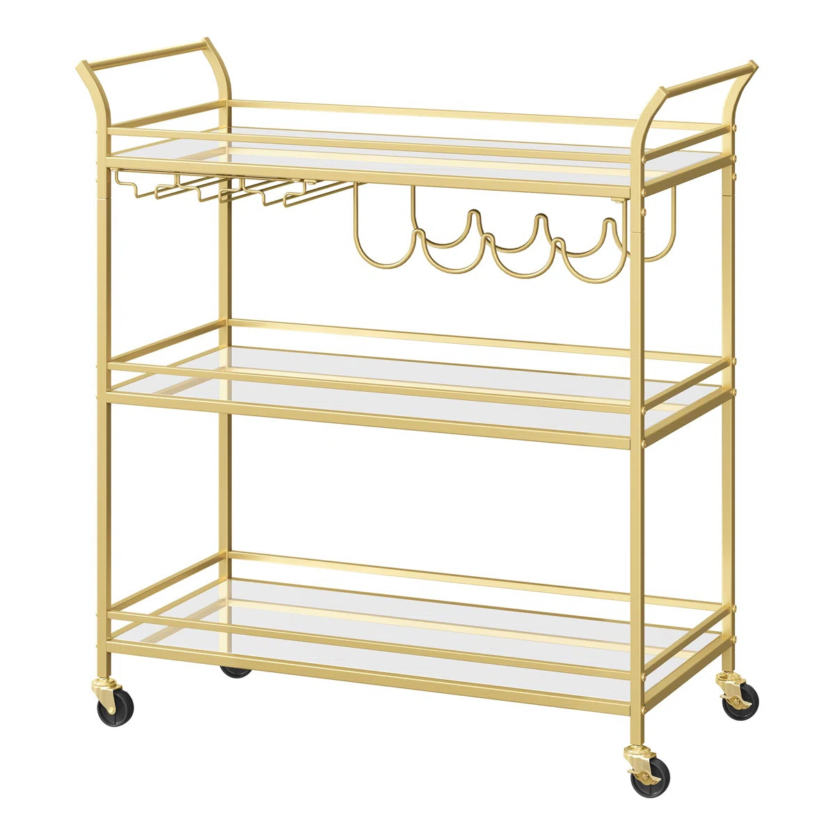 Bar Cart Gold, Large Home Bar Serving Cart With 3-Tier Mirrored Shelf, Wine Holders, Glass Holder... | Wayfair North America