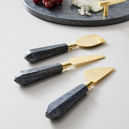 Black Marble & Brass Charcuterie Knives (Set of 3) | West Elm (US)