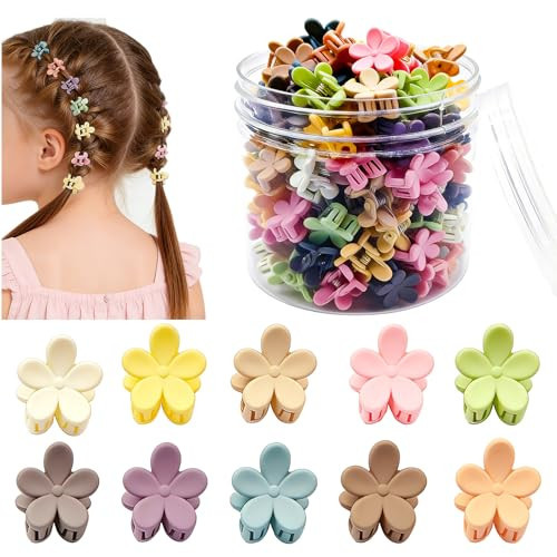 100Pcs Mini Flower Hair Clips for Kids, Cute Mini Claw Clips Hair Pins Barrettes Colorful Toddler Small Hair Accessories for Girls Teens Women (Colorful - Flowers) | Amazon (US)