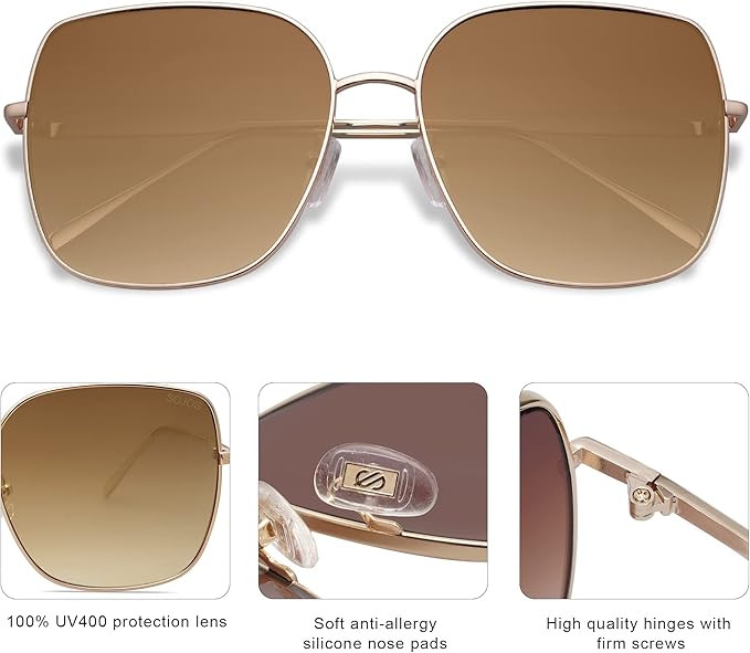SOJOS Trendy Oversized Square Metal Frame Sunglasses for Women Men Flat Mirrored Lens UV Protecti... | Amazon (US)