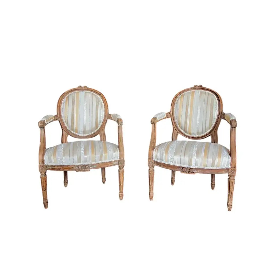 French pair of Louis XVI period medallion cabriolet armchairs - 18th - France | 1stDibs