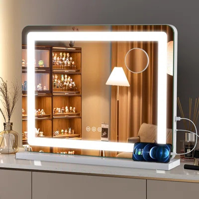 Vanity Mirror With Lights 22.8" X 19" LED Vanity Mirror With Lights - Touch Control Design 3 Colors Lights Tabletop Makeup Mirror, USB Charging Port A | Wayfair North America