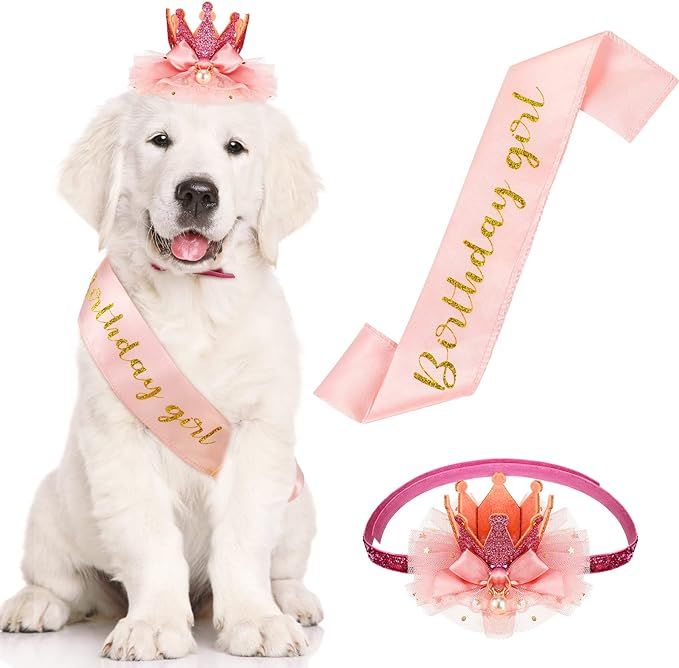 Dog Birthday Sash Dog Birthday Bandana Dog Birthday Party Sash and Crown Set for Small Medium Dog... | Amazon (US)