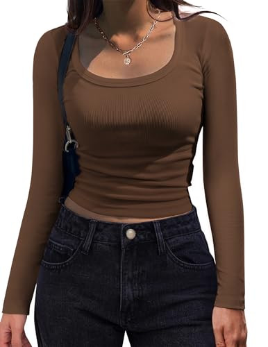 Zeagoo Women's Long Sleeve Scoop Neck Shirts Casual Slim Fit Rib Knit Tops Summer Fall Basic Busi... | Amazon (US)