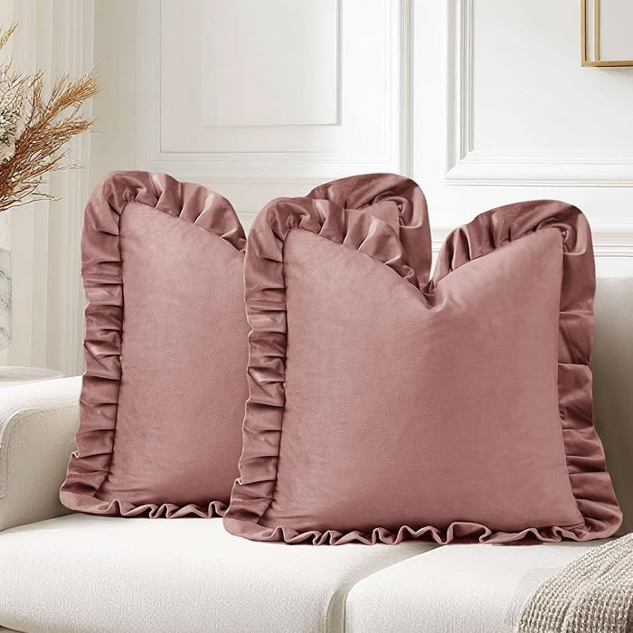 JIUZHEN Velvet Throw Pillow Covers 20x20 Inch with Ruffles, Square Decorative Throw Pillow Covers... | Amazon (US)