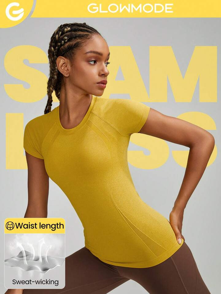 GLOWMODE Coolmax Seamless Workout Shirt Slim Fit Short Sleeve Sports Tees Quick Dry Breathable Gy... | SHEIN