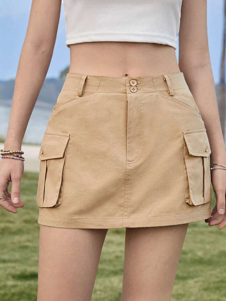 SHEIN EZwear Ladies' Khaki Woven Skirt | SHEIN