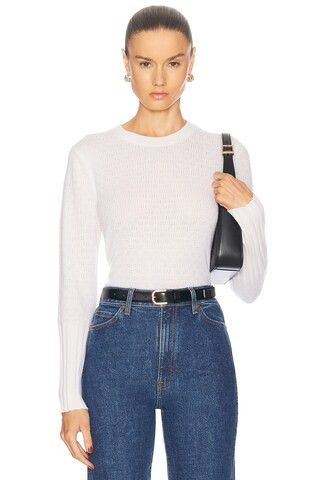 Guest In Residence Shrunken Pointelle Crew Cashmere Sweater in Cream - Cream. Size XL (also in L). | FWRD 