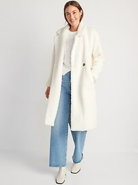 Long Double-Breasted Sherpa Coat for Women | Old Navy (US)