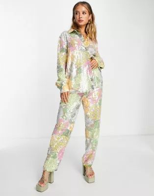 ASOS EDITION floral print shirt & pants in sequin - MULTI | ASOS (Global)